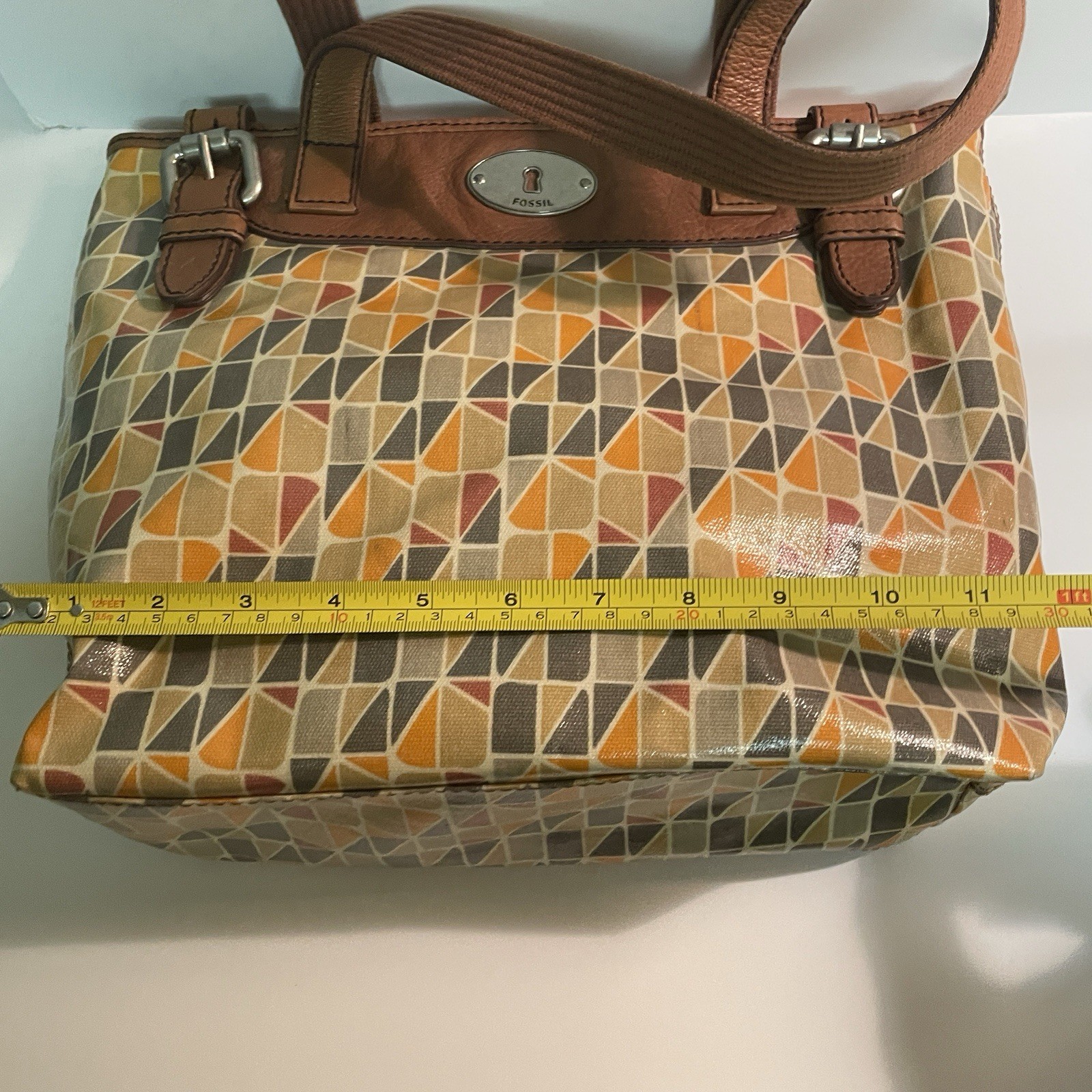 Fossil Key-Per Calypso Purse Grey Orange Leather Trim Shoulder Handbag Boho Y2K