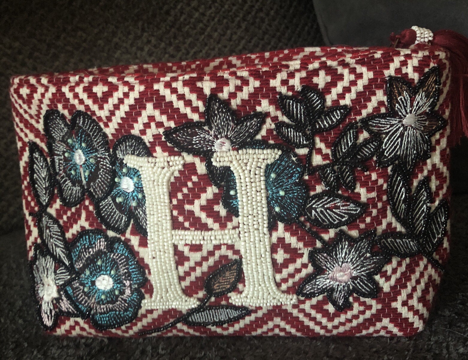 Kareena’s Monogramed Letter H Zipper Clutch Sequined Beaded Clutch