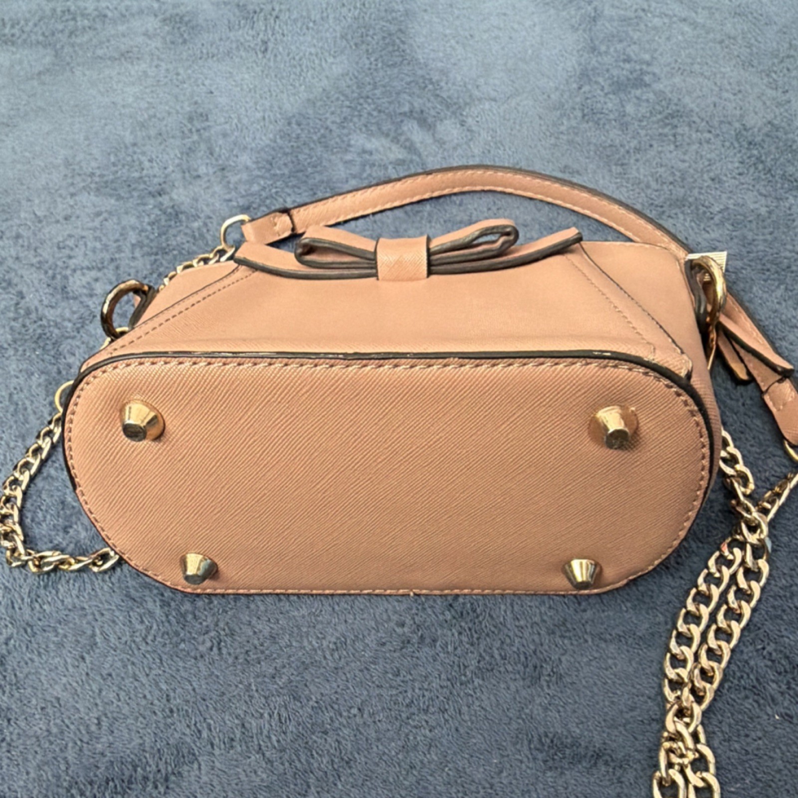 Miztique purse pink Beige Bow Accent Shoulder Bag Gold Chain Strap Classic