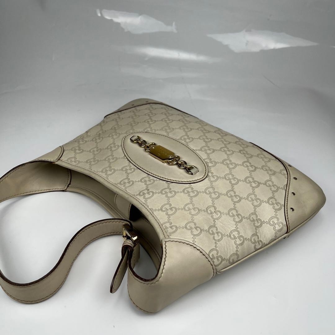 GUCCI Horsebit GG Guccissima Leather Shoulder Bag White Vintage Auth