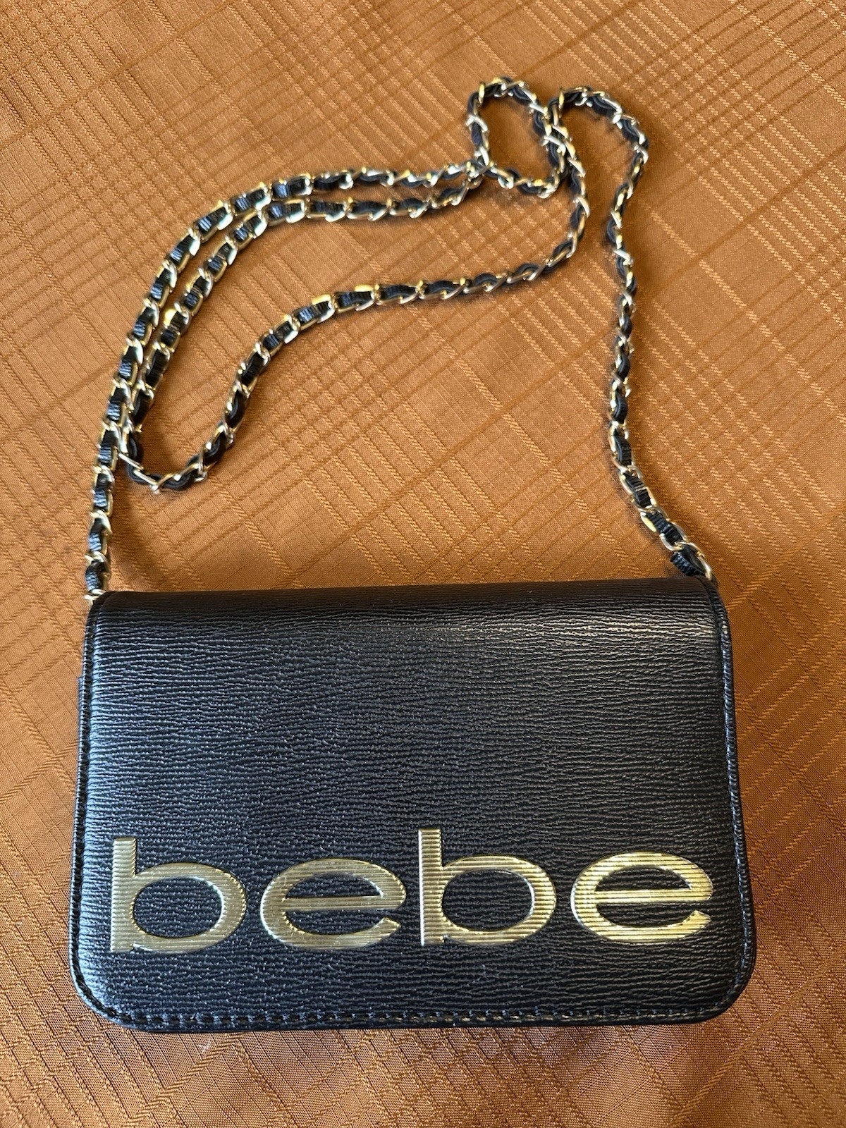Bebe Emmett Crossbody Purse Womens Black Logo Snap Flap Bag Casual Streetwear