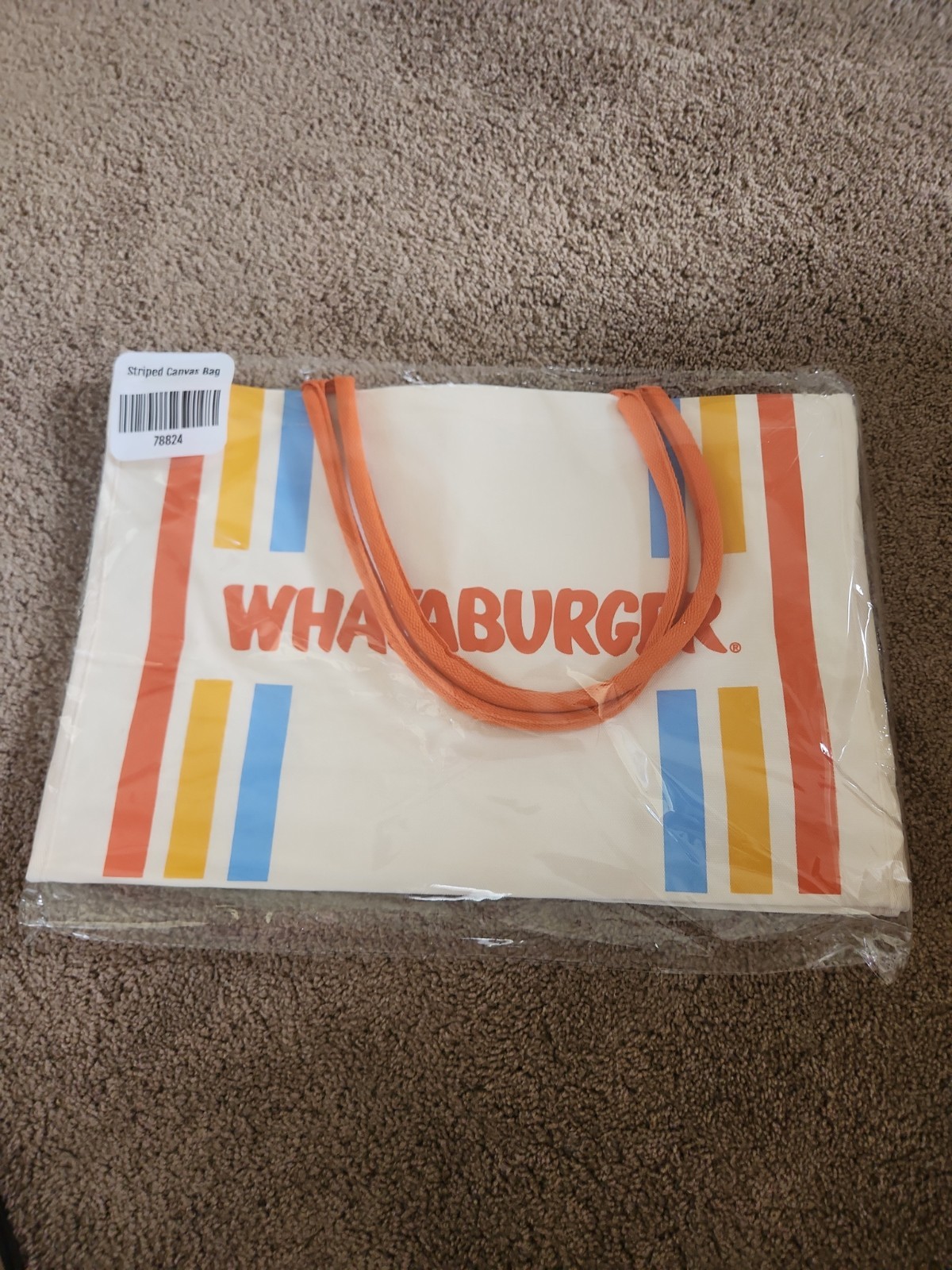 New Whataburger Striped Canvas Bag Tote Large 19.5×13 In