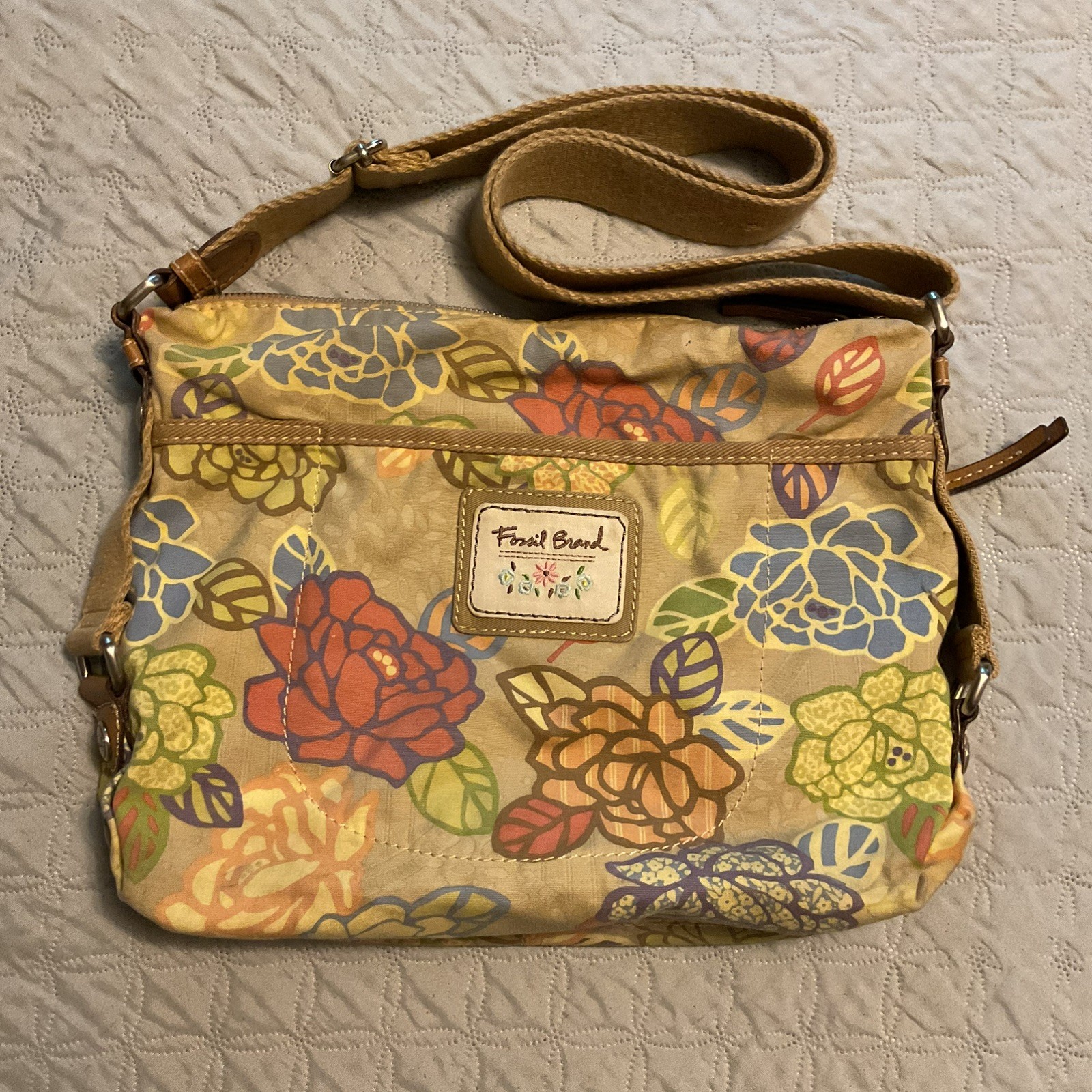 Fossil Laguna Crossbody Bag Floral Top Zip Canvas Boho Y2K