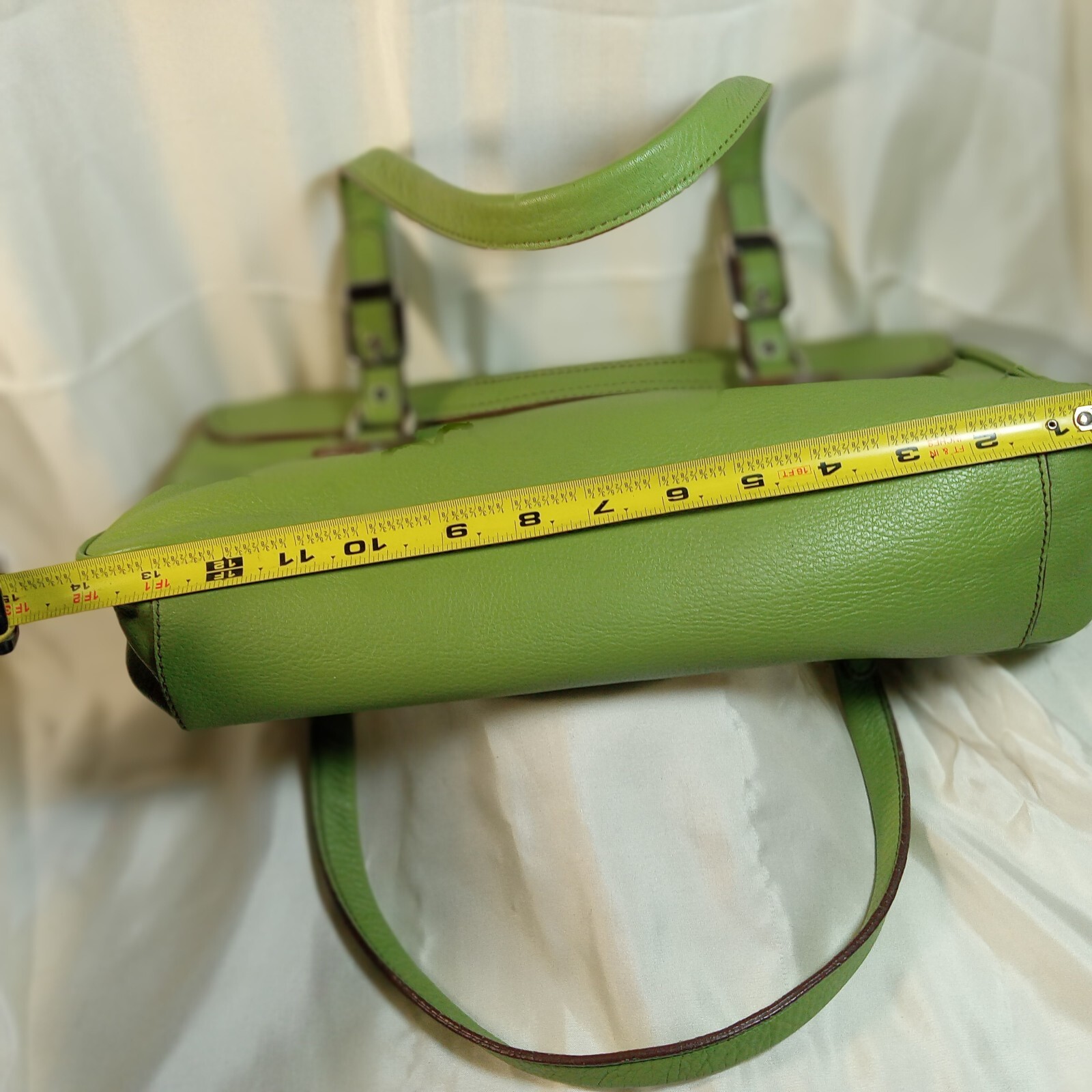 MAXXIMUM MOSS GREEN Leather 2 HANDLE Shoulder Bag 14.5″ X 7.5″ EUC