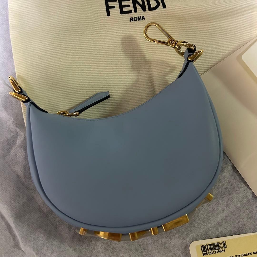 FENDI Nano FendiGraphy Micro Bag Pouch 7AS089 Light Blue Leather Women New Auth