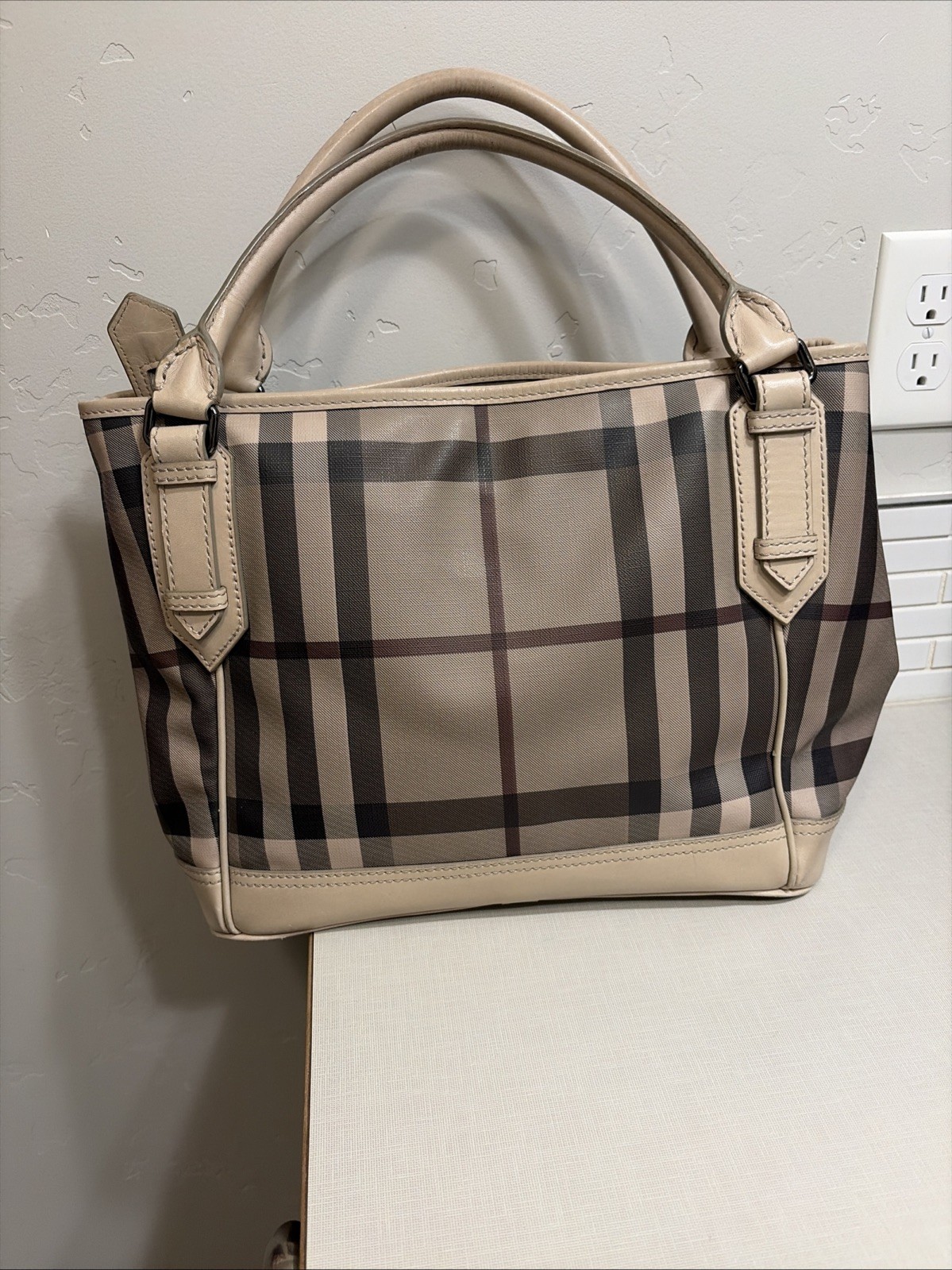 Burberry Beige Leather and PVC Totes Bag