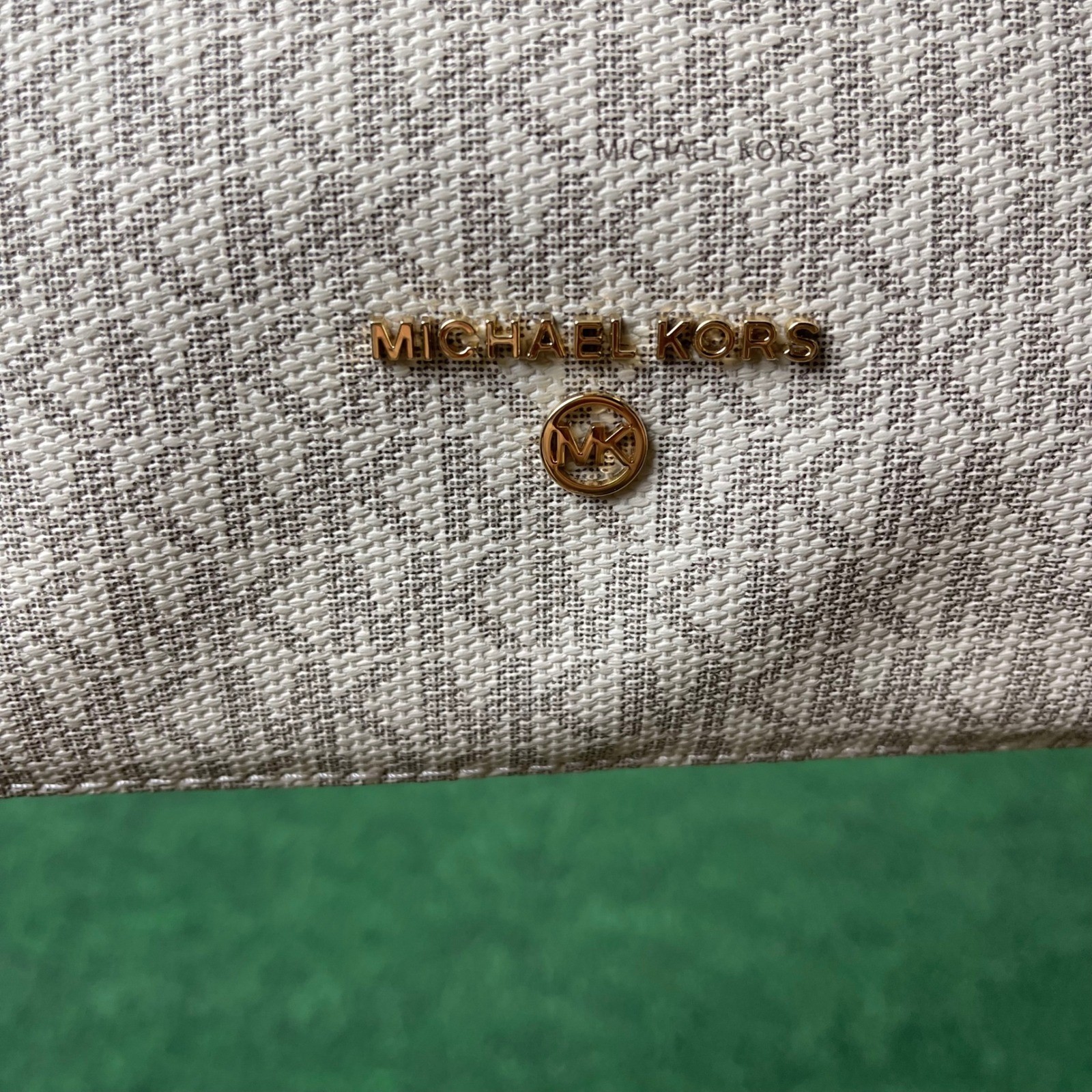 Michael Kors Cream MK Logo Print Shoulder Bag Braided Handle Designer Purse