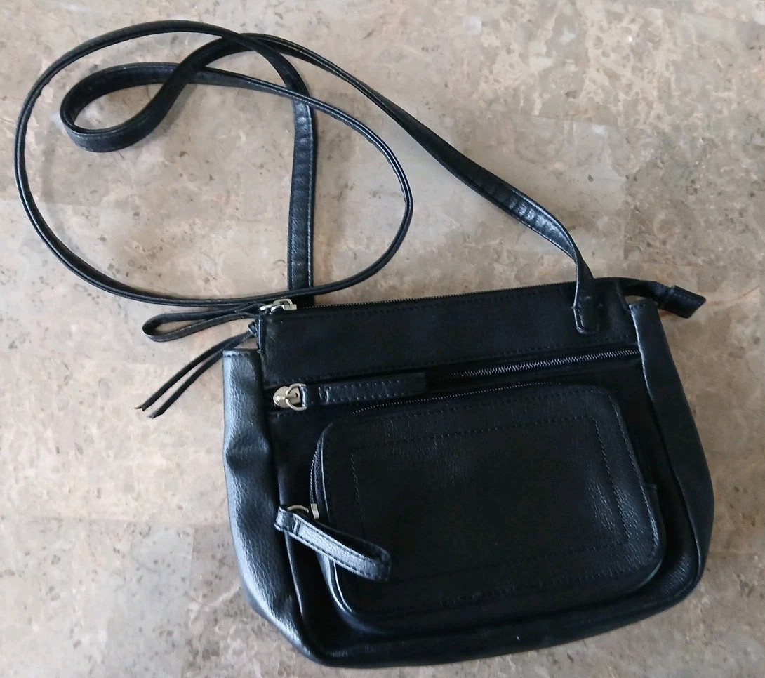 Rolfs Genuine Leather Black Crossbody bag Purse Zip Closure Silver Hardware