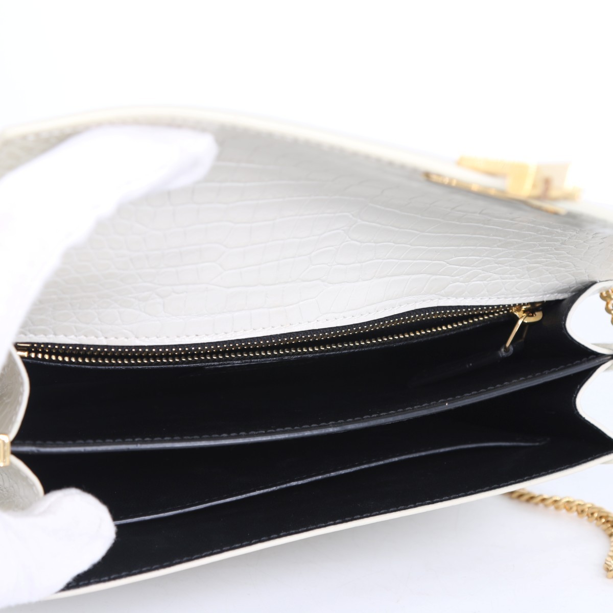 SAINT LAURENT YSL Cassandra Crocodile Embossed Leather Chain Bag (FPP011503)