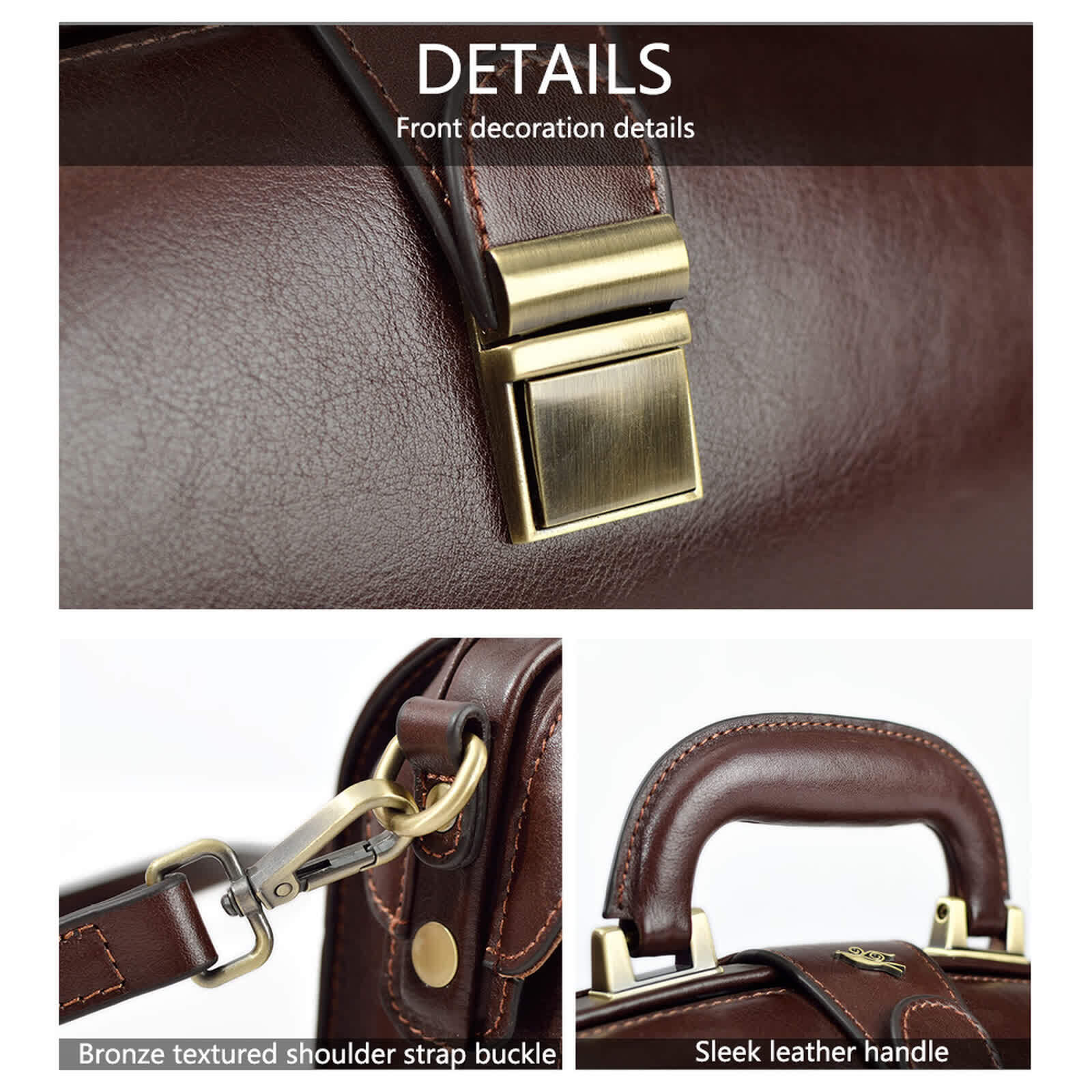 Erivis Women Genuine Brown Leather Doctor Bag with Double Handles and Strap