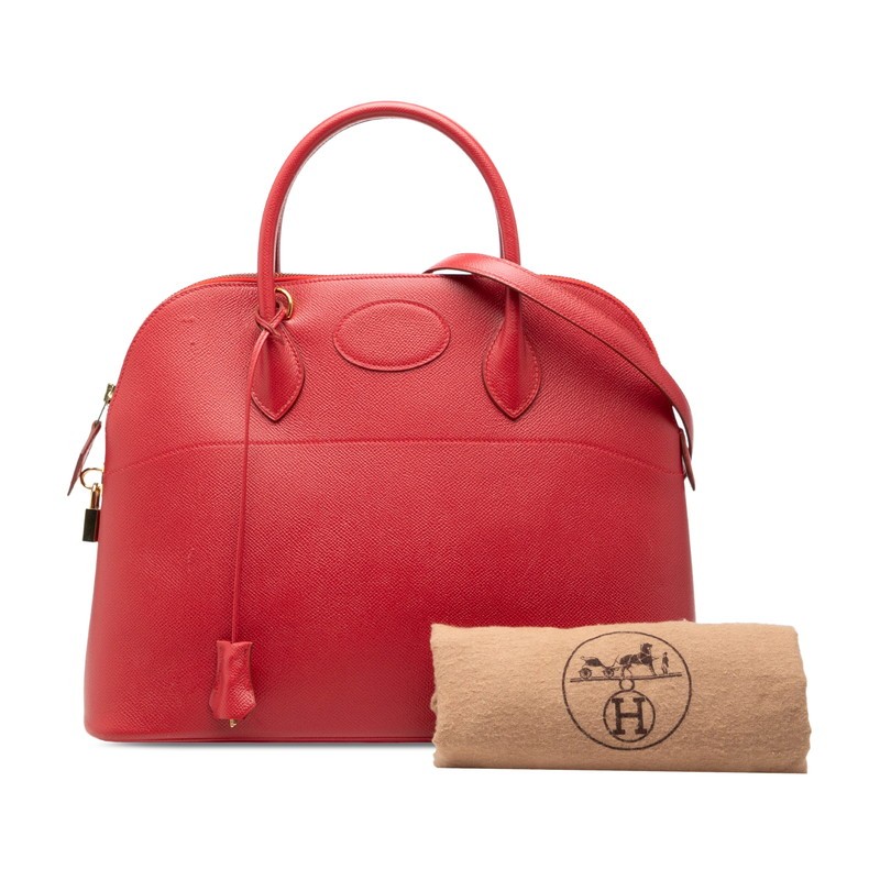 Hermes Bolide 37 Handbag Shoulder Bag 14.2in Vermilion Red Courchevel Leather 99
