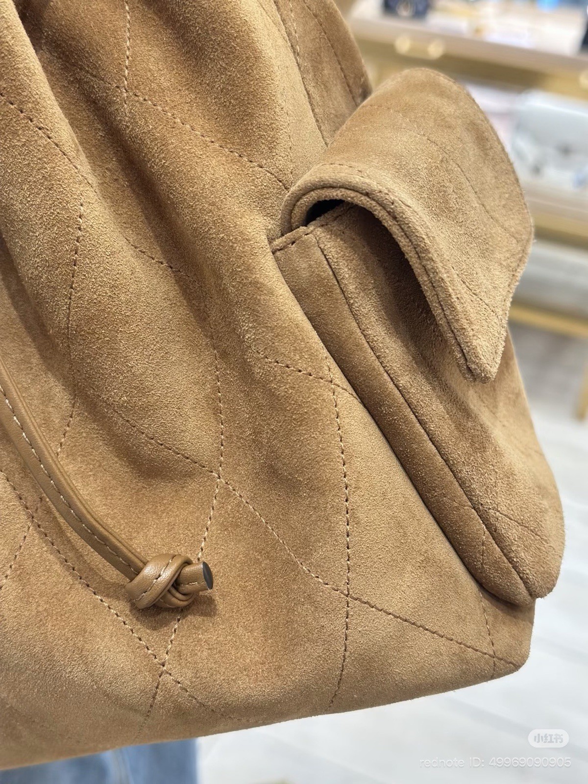 Tory Burch Charlie Quilted Suede Drawstring Shoulder Bag Toffee NWT