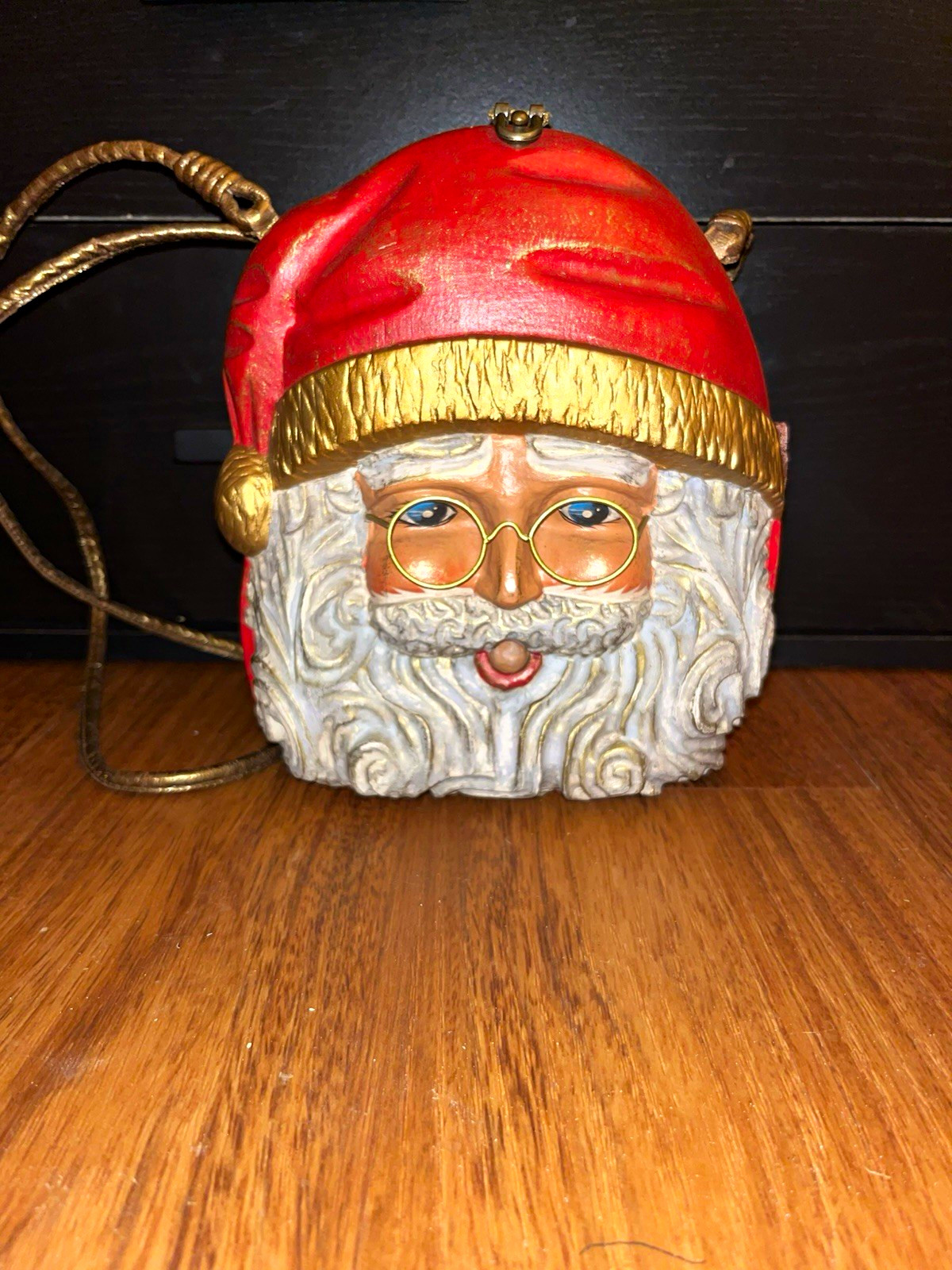 Timmy Woods Santa Claus Red Shoulder Bag Gold Strap Lined Latch Closure