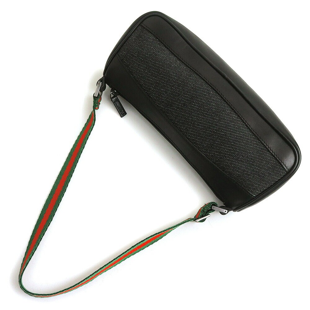 GUCCI Black Sherry Line Leather Canvas Shoulder Bag Accessory Pouch 92820