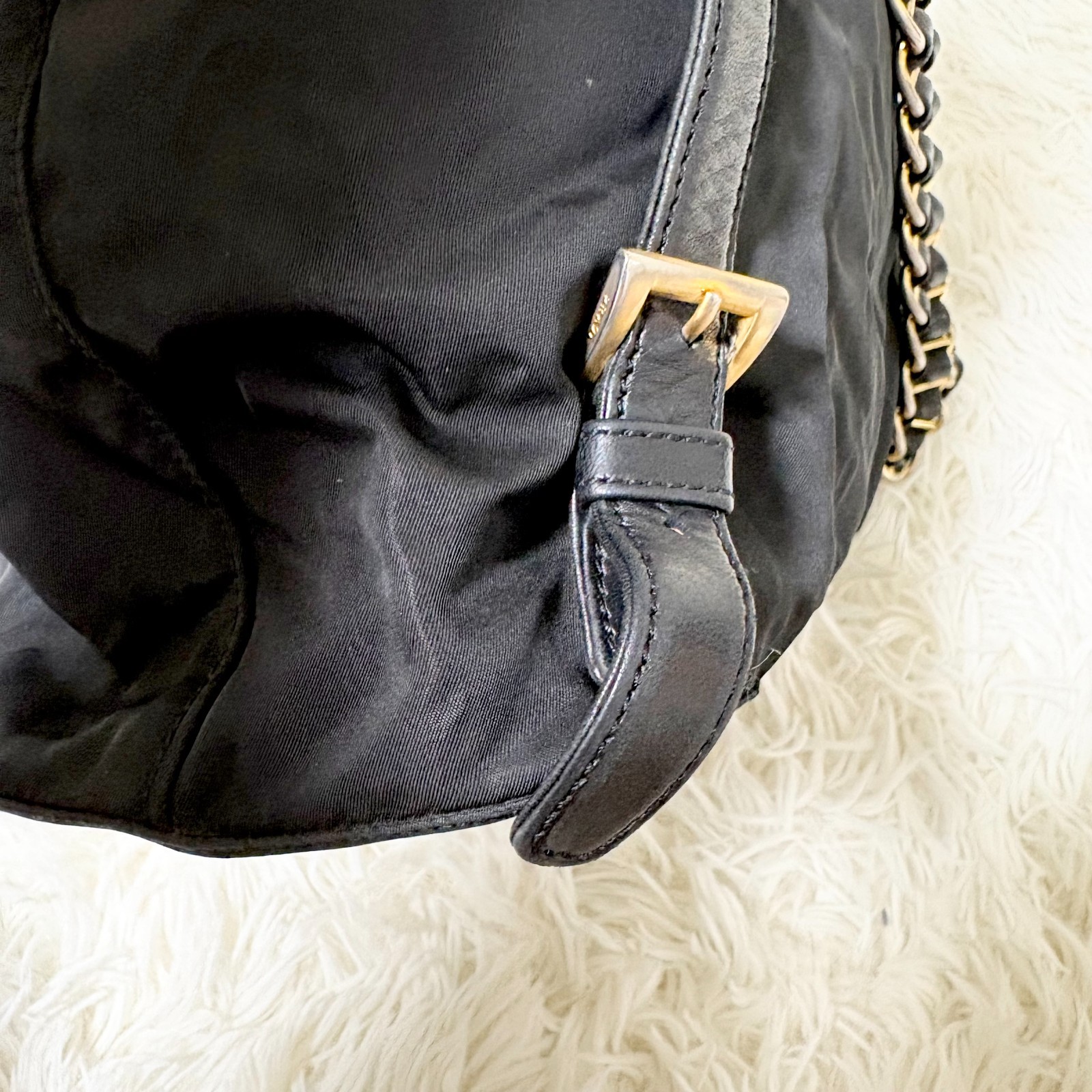 Super PRADA Backpack Gold Chain Triangle Logo Plate Nylon Black From Japan