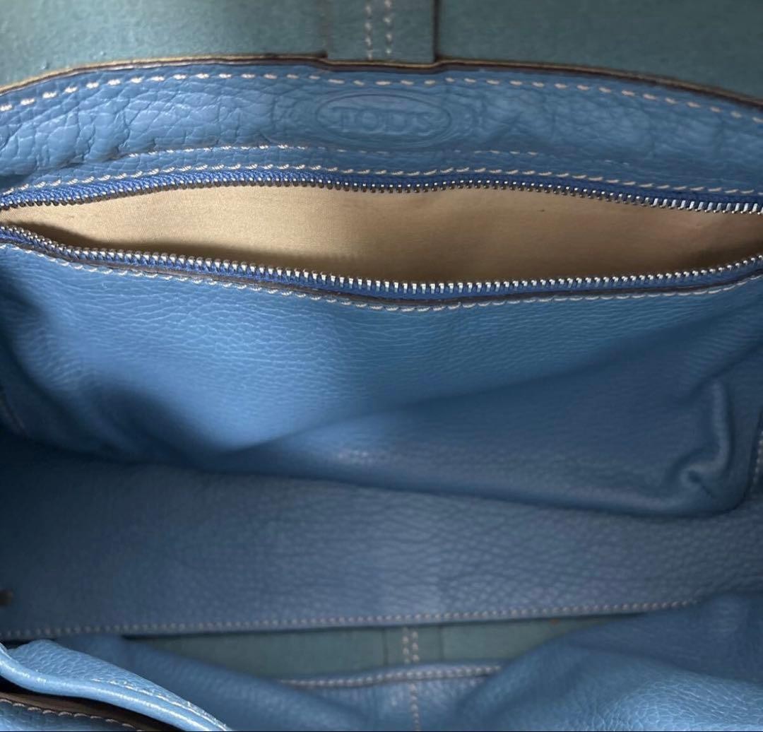Tod’s D Bag Turquoise Blue Pebbled Calf Leather Handbag Tote 34cm 22cm Authentic