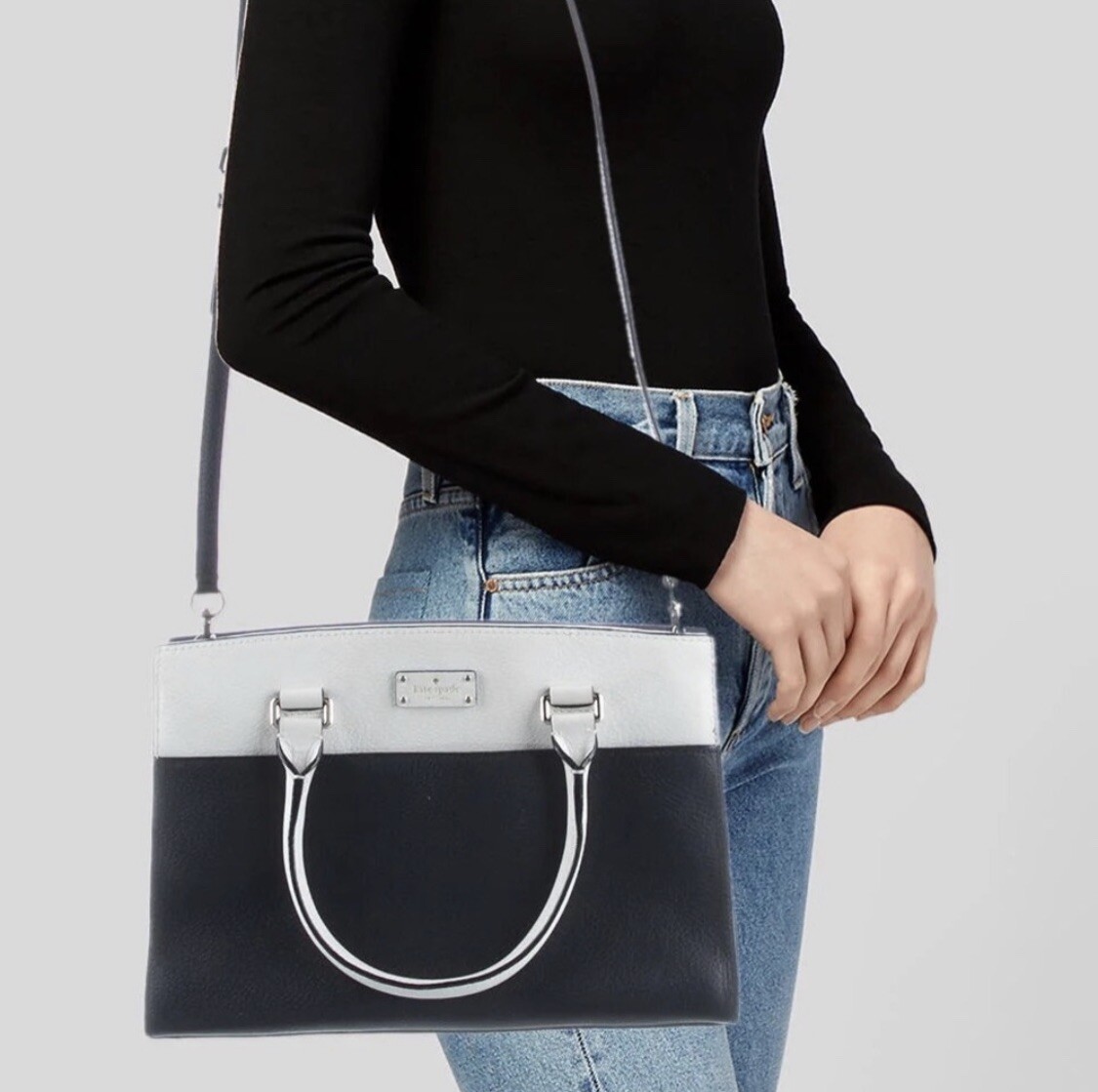 NEW💕$375 Kate Spade New York Grove Street Caley Leather Satchel, Black&White