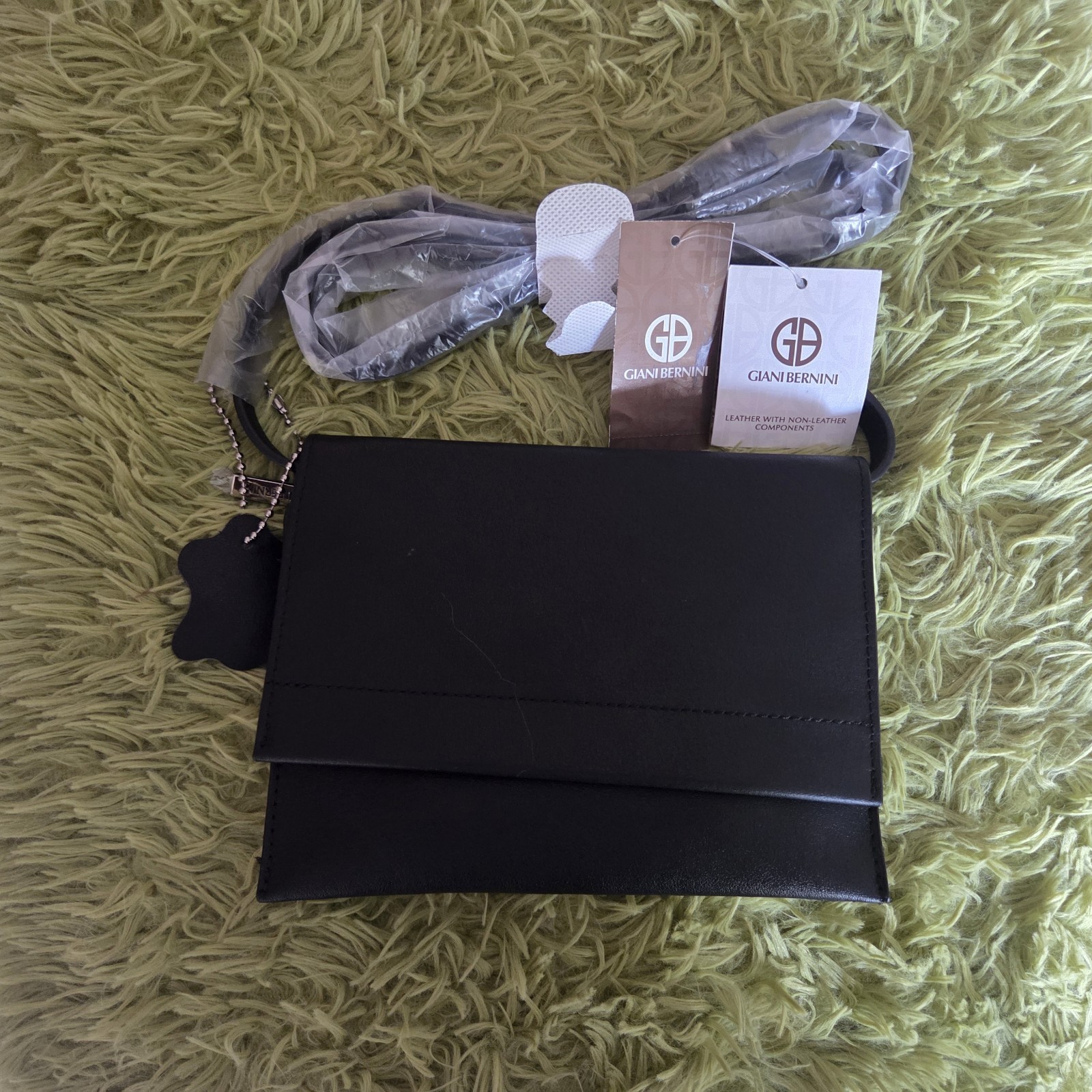 Giani Bernini Nappa Leather Flap Crossbody – Black- Brand New with tags