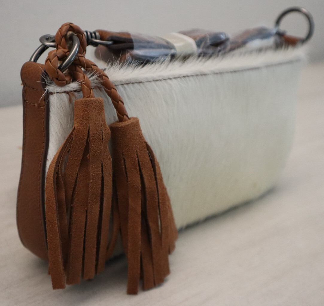 Catchfly Women’s White Hair-On Convertible Tassel Leather Crossbody/Shoulder Bag