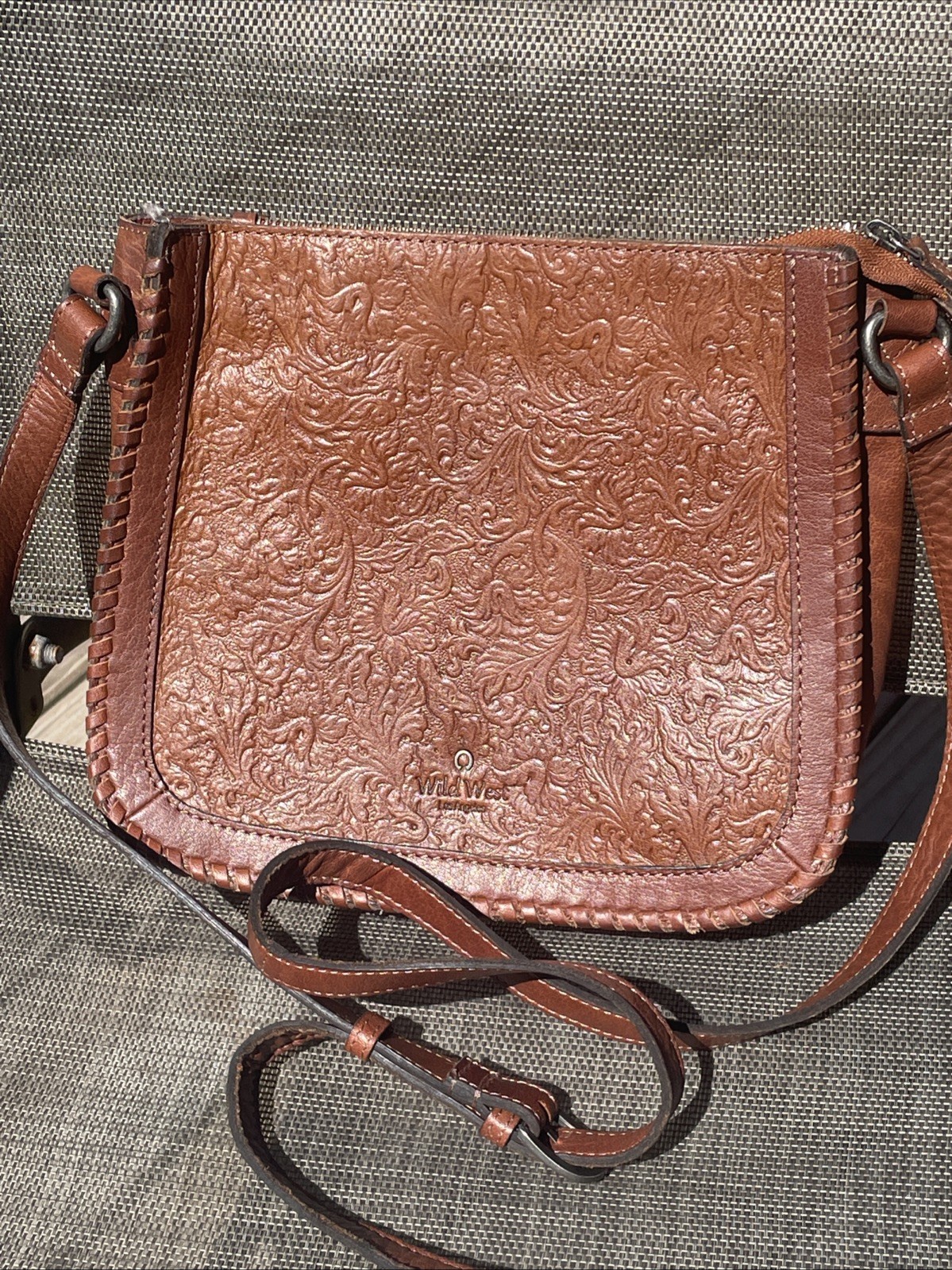 Wild West Los Angeles Genuine Leather Crossbody Bag Brown Western Boho Tooled