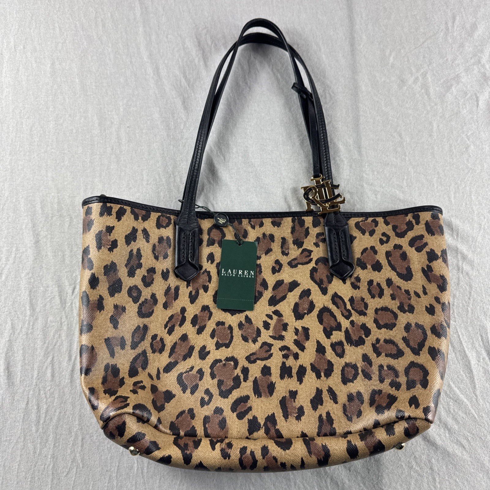 Lauren Ralph Lauren Caldwell Leopard Shopper Tote Bag Designer Handbag Purse NEW