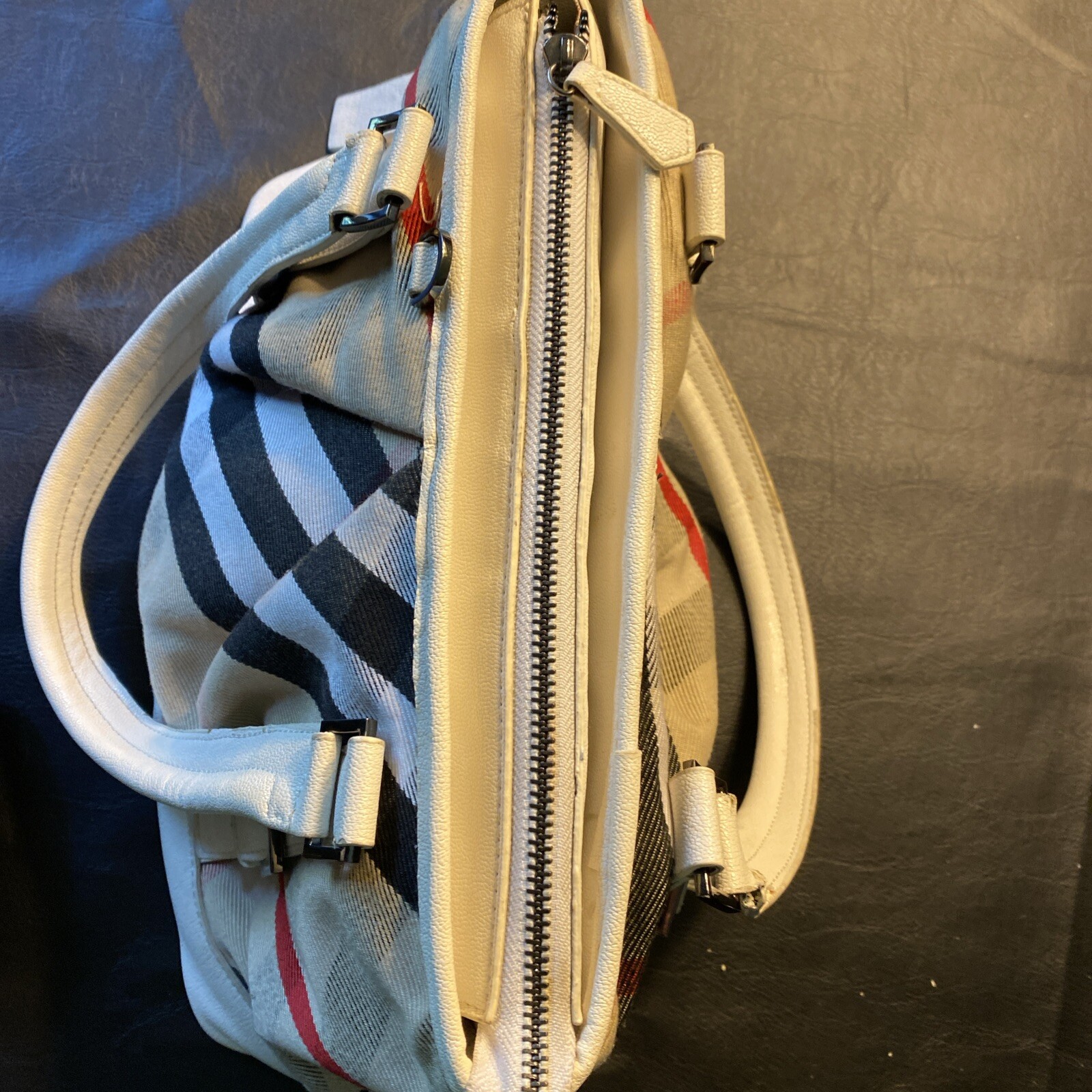 Burberry Nova Check Blue Label Leather Tan Beige handbag White Japan VTG*