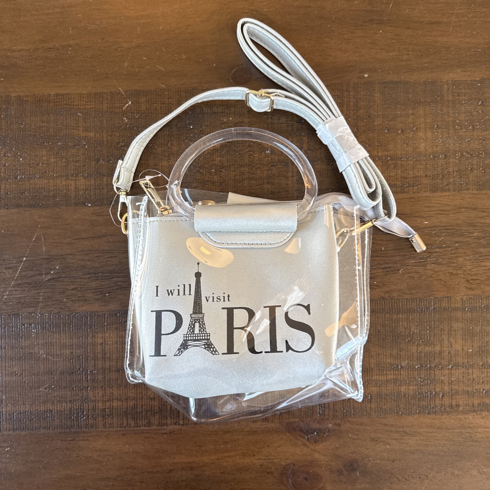 “Emily in Paris”~ I Will Visit PARIS Clear PVC and Gray Crossbody