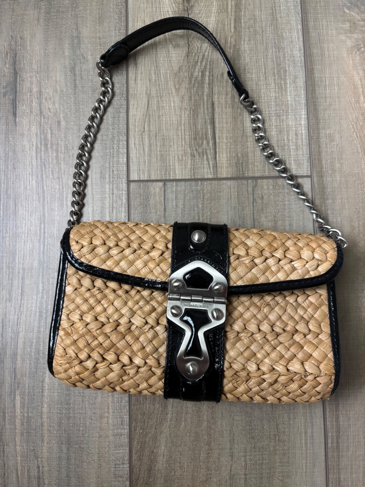 Michael Kors Santorini straw convertible flap bag clutch