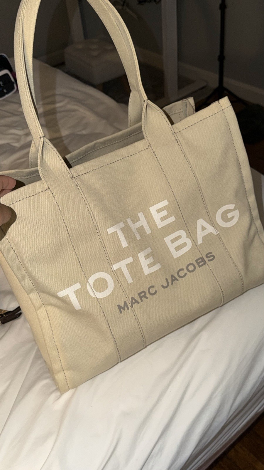 Marc Jacobs Beige Logo Tote Bag Large Zip Top w/ Detachable Strap