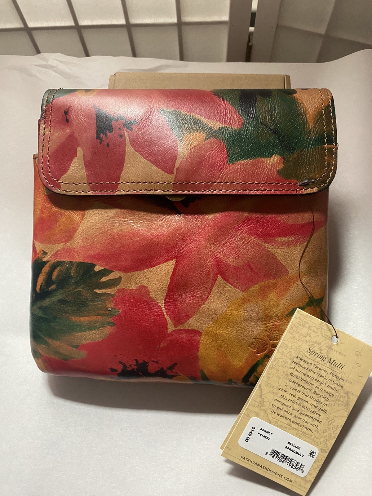 Patricia Nash Balluri Leather Crossbody Bag in Spring Multi Color Print NEW