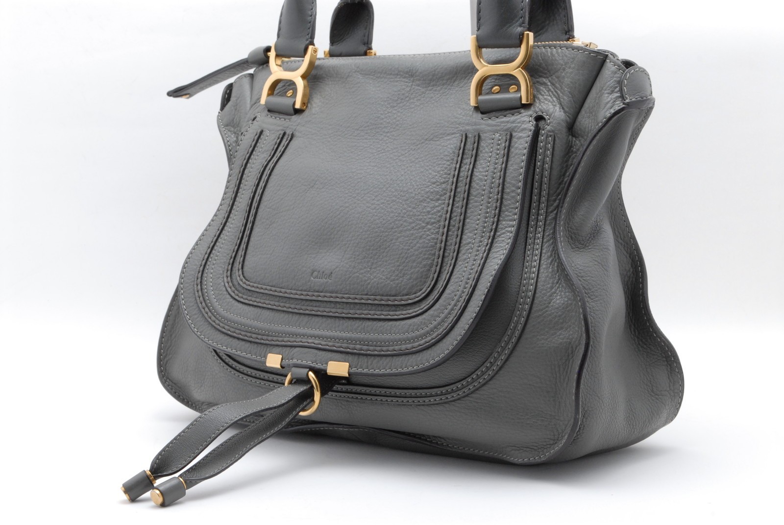 Chloe Marcie Shoulder Hand Bag Leather Gray