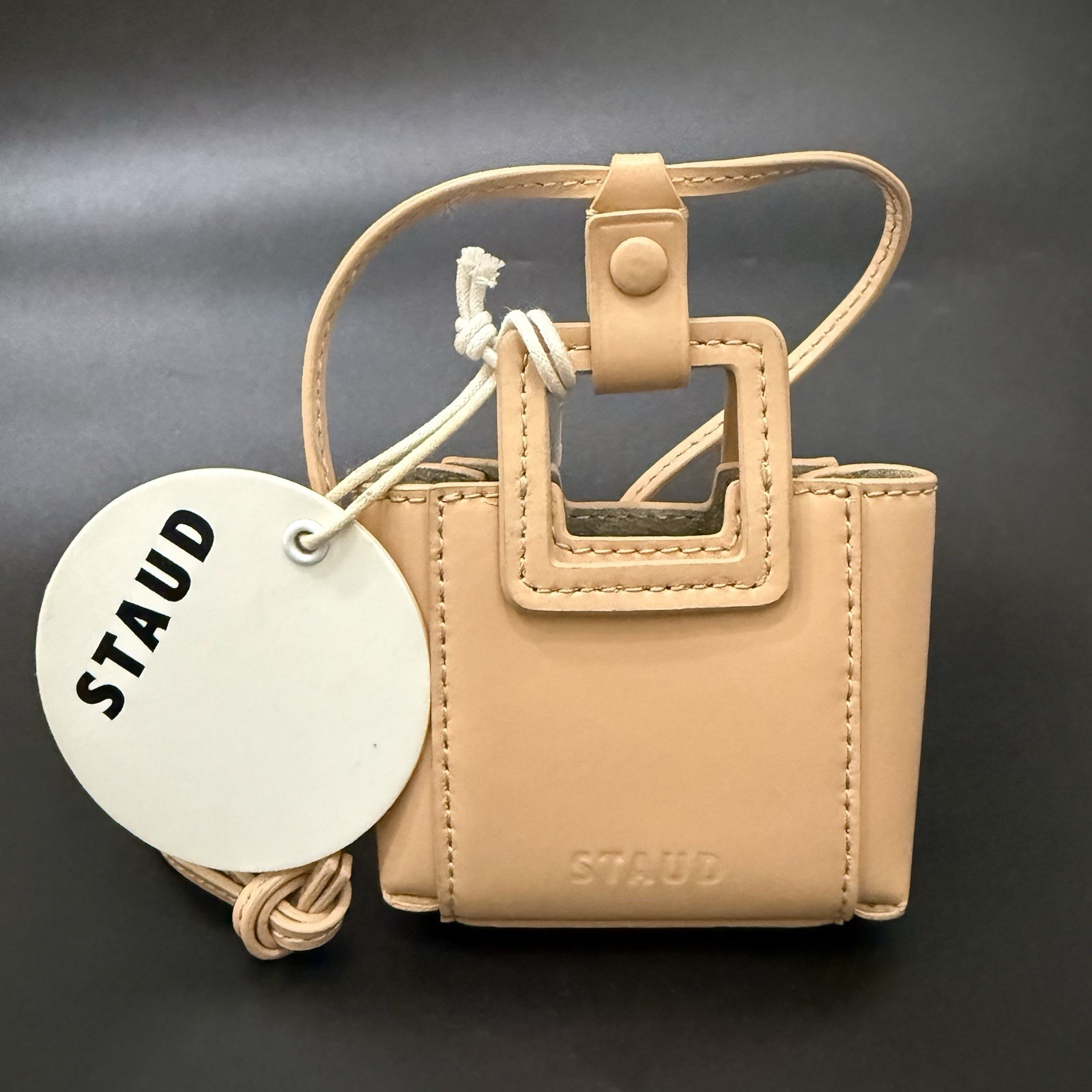 STAUD Micro Shirley Necklace Bag Tan Leather Micro Bag Charm NWT