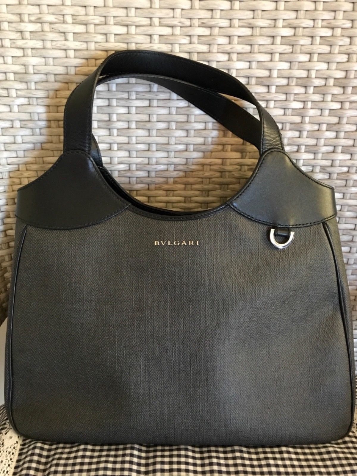 BVLGARI WEEKEND TOTE BAG DARK GRAY/BLACK PVC & LEATHER 100% AUTHENTIC WOW!!