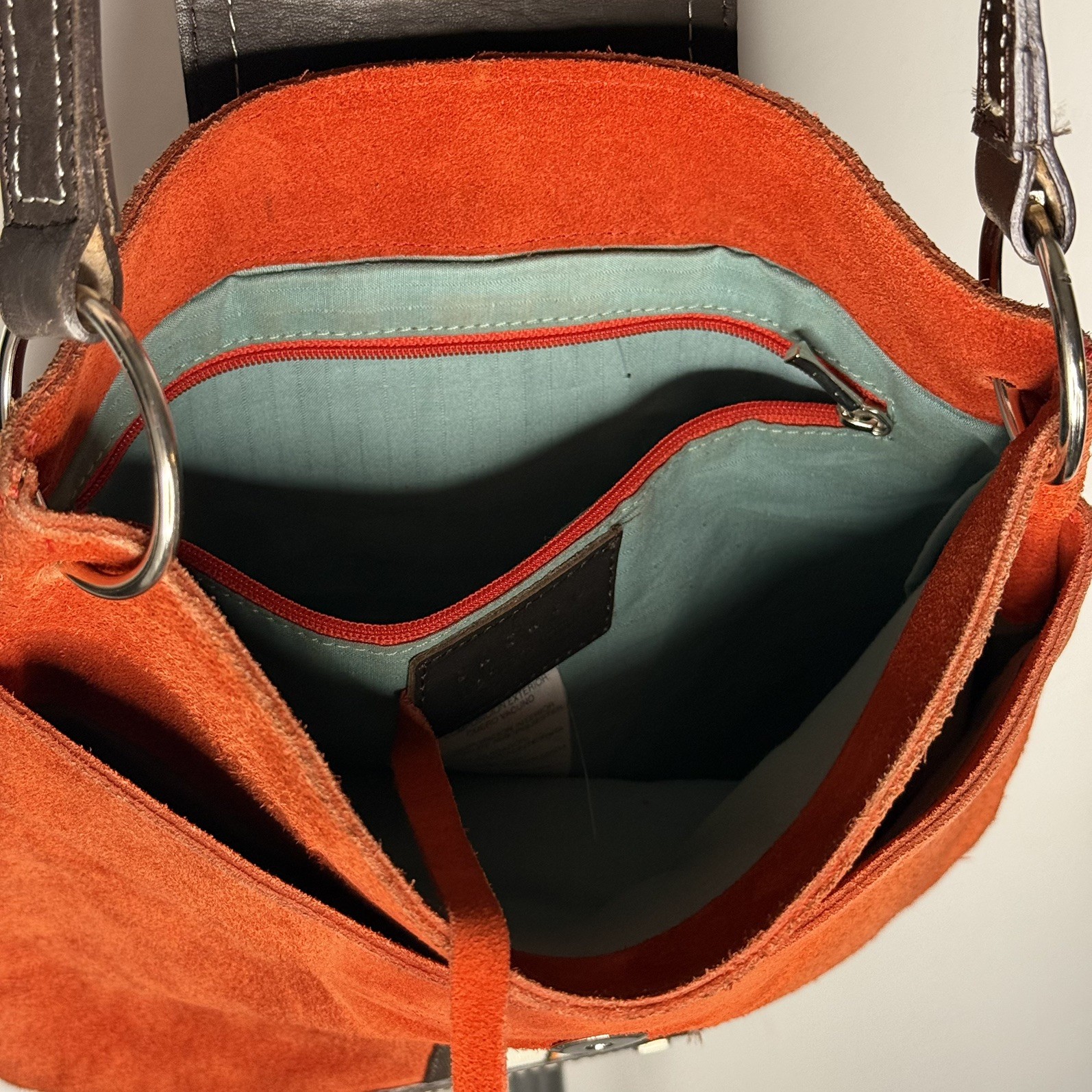 LAZARO Red GENUINE SUEDE LEATHER MESSENGER HANDBAG Stripe Accent VINTAGE