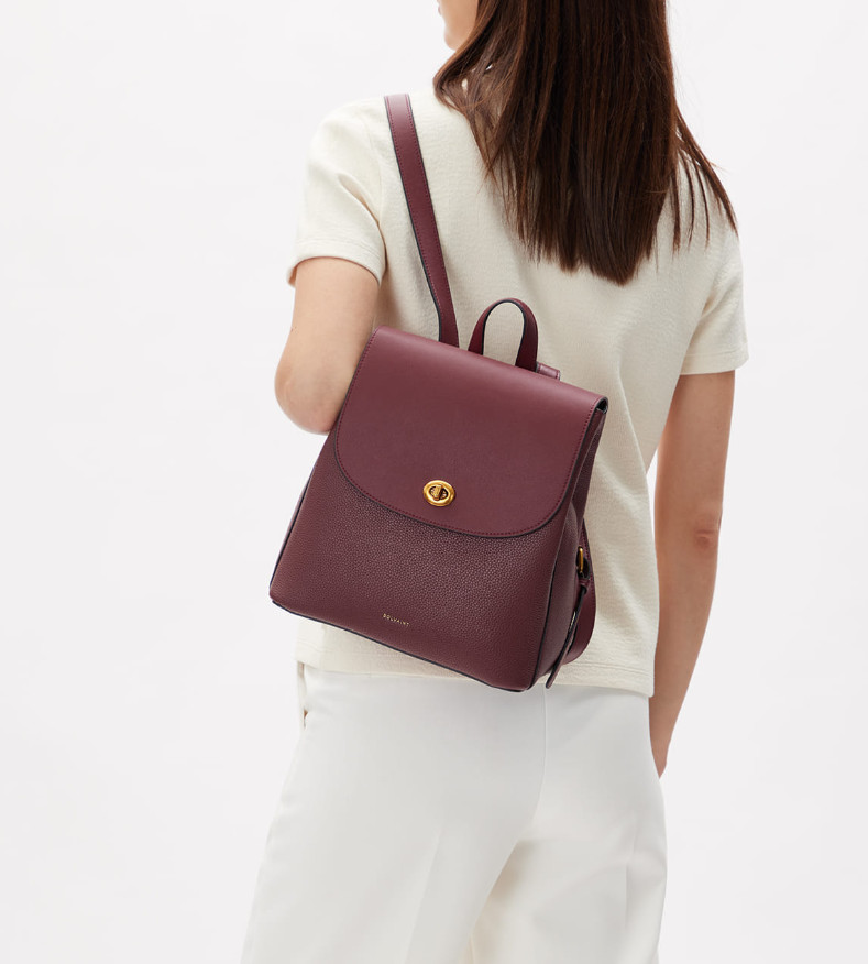 Authentic Bolvaint Paris Genevieve Backpack Purse in Plum/Red Leather