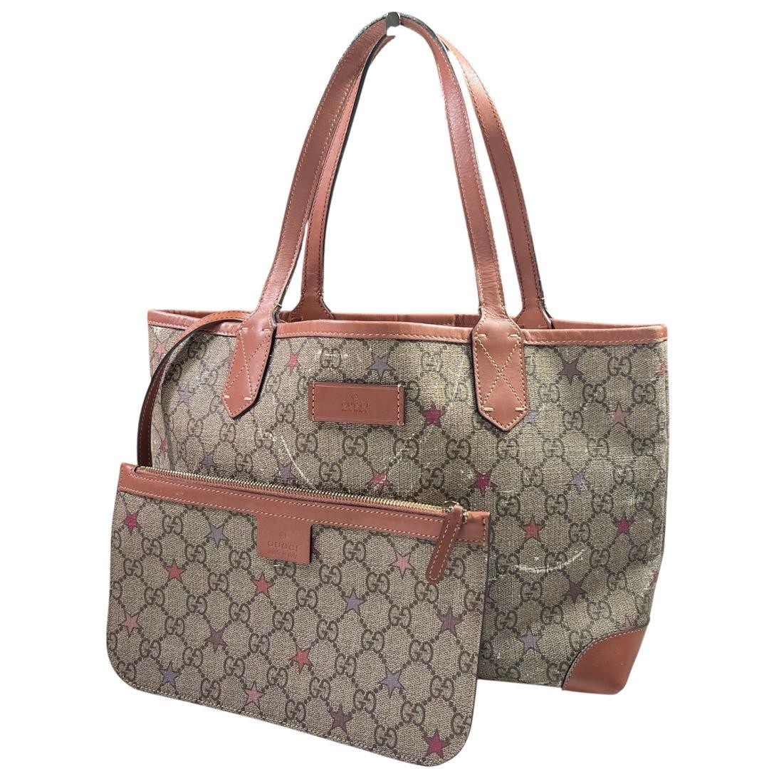 GUCCI GG Supreme Star Tote Bag With Pouch Coated Canvas Self Standing Authentic