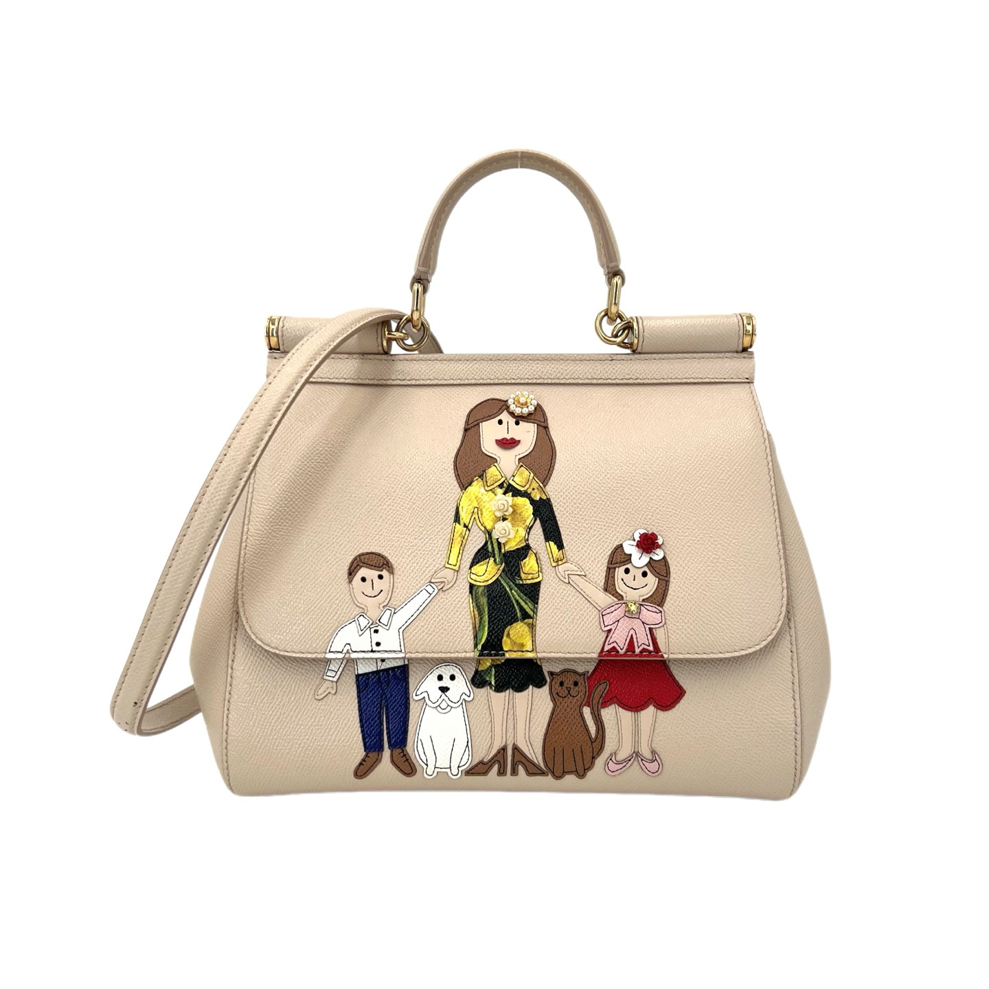 Dolce&Gabbana Sicily Family Medium Beige Crossgrain Calfskin Top Handle Crossbod