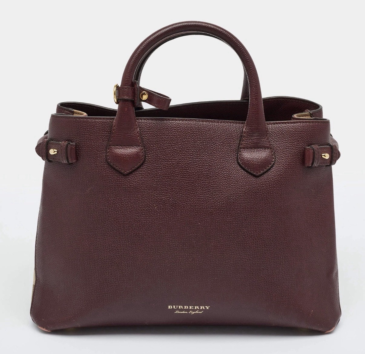 Authentic Burberry Banner Tote Medium Leather Bag – Maroon/Excellent