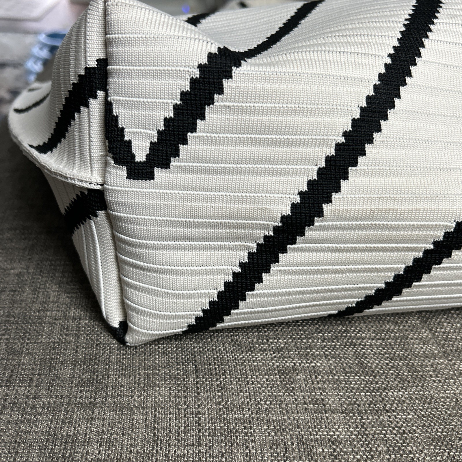 BCBG Maxazria Chevron Stripe Woven Tote White Black