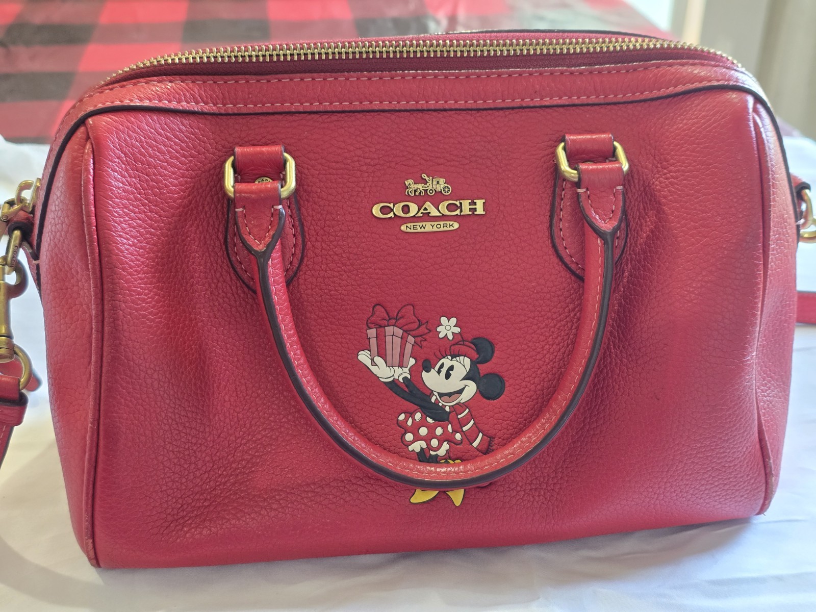 RARE COACH DISNEY X Rowan Satchel Minnie Mouse Leather Red with strap