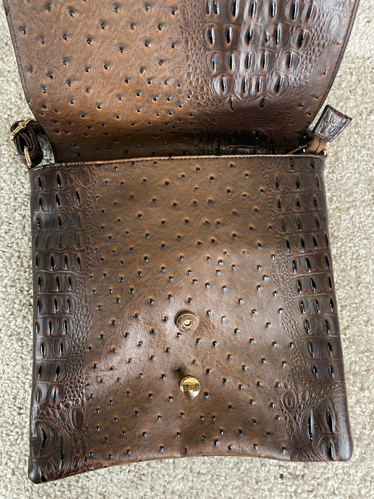 Jordache Crossbody Bag Purse Embossed Faux Leather Ostrich Strap Brown