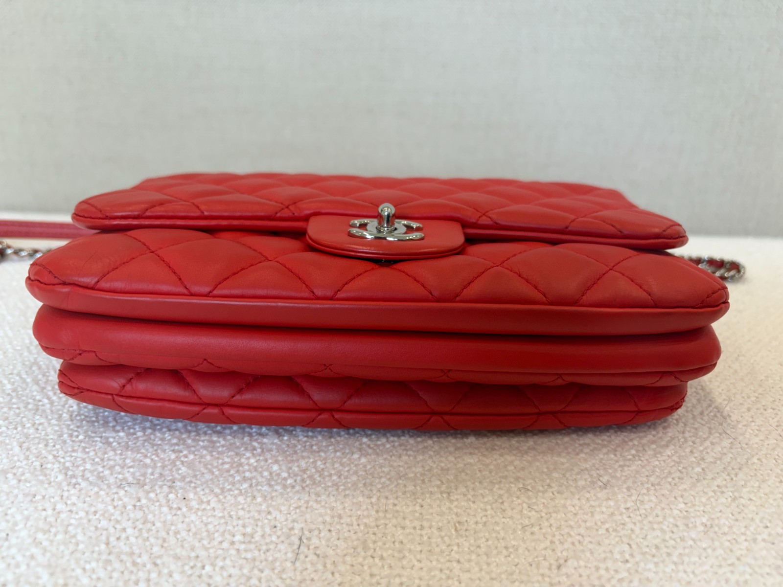 Chanel Red Quilted Lambskin Small Flap Bag Silver Hardware Entrupy Authenticated