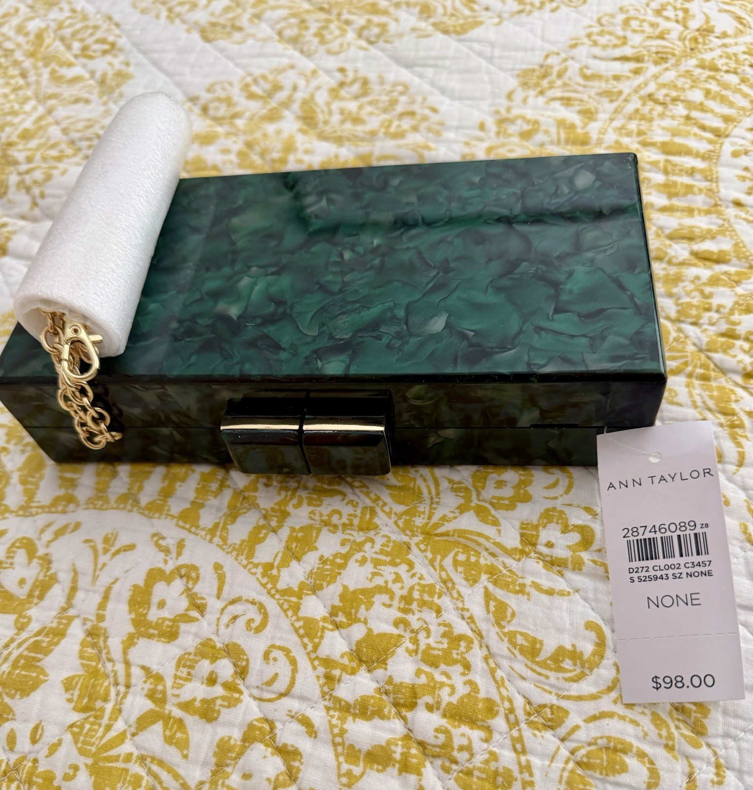 Ann Taylor Green Marbled Clutch Gold Chain Detachable Strap Clasp Small