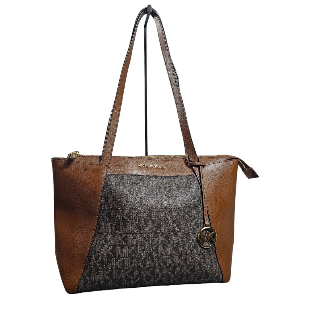 Michael Kors Sinclair Large Logo Tote Bag Brown Canvas Leather 38H9CN2T2B Flaw