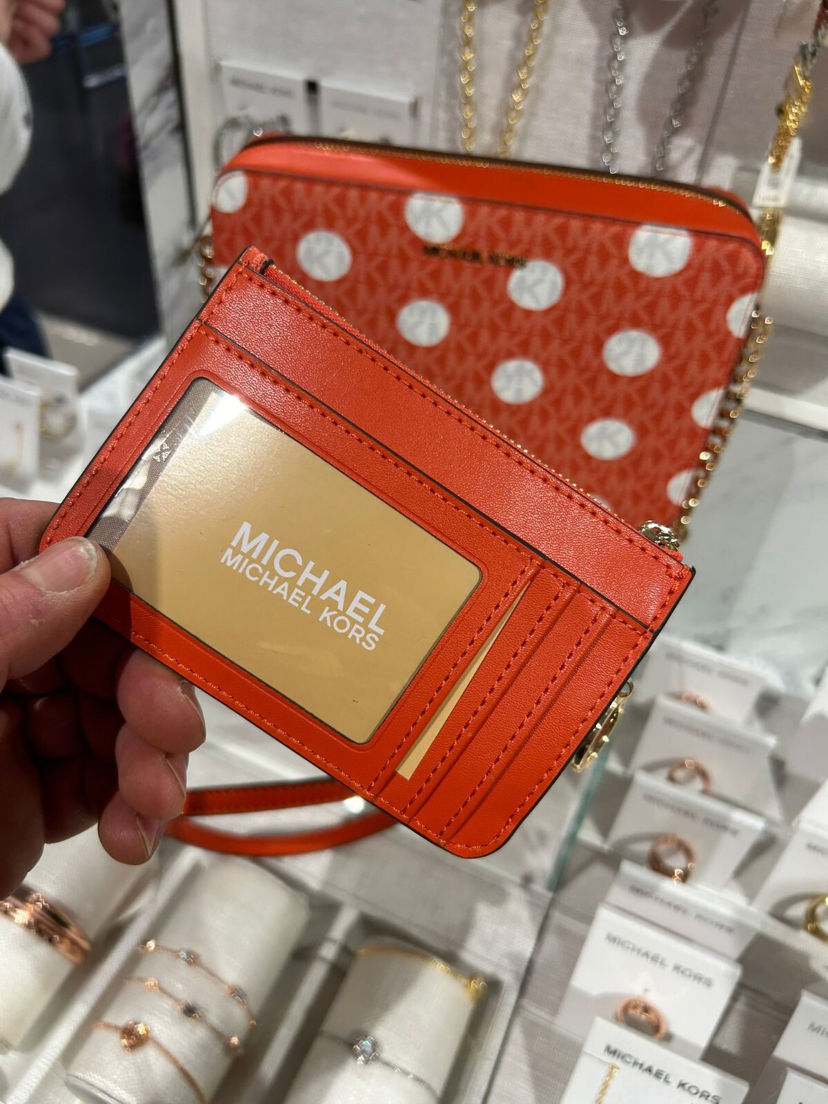 Michael Kors Medium Large Handbag Purse Crossbody Bag + Key Ring Wallet Red Clay