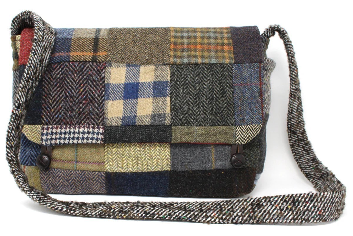 Satchel Bag Large Donegal Patchwork Tweed Shoulder Strap Handmade in Ireland