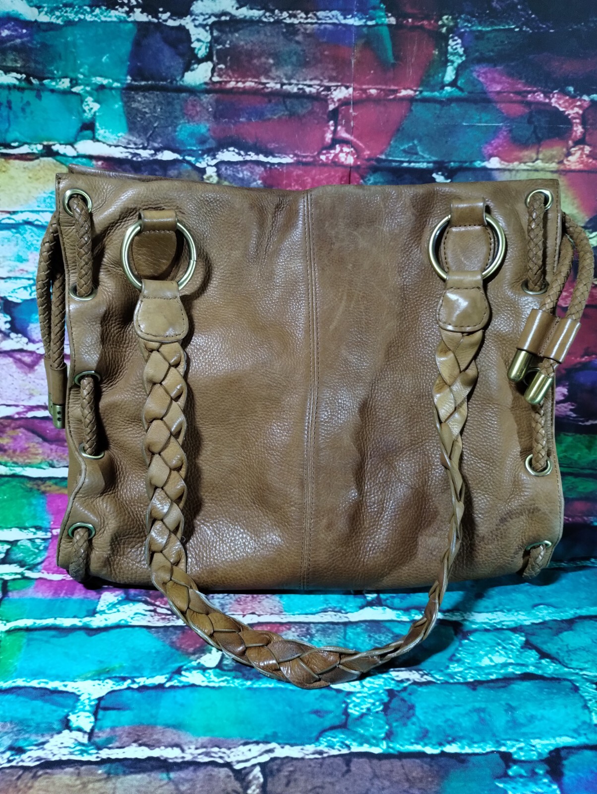 BORSETTA MILANO TAN/BROWN LEATHER BAG PURSE 12×11×4″ 🤎