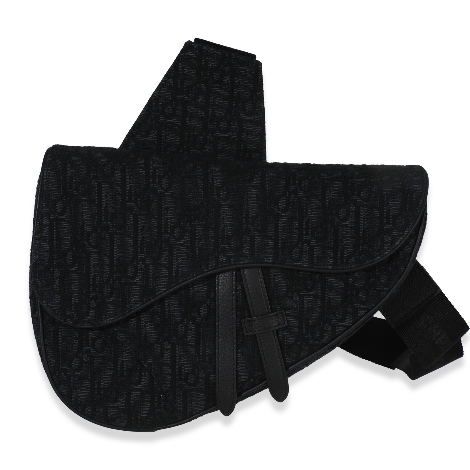Christian Dior Black Oblique Jacquard Canvas Saddle Crossbody