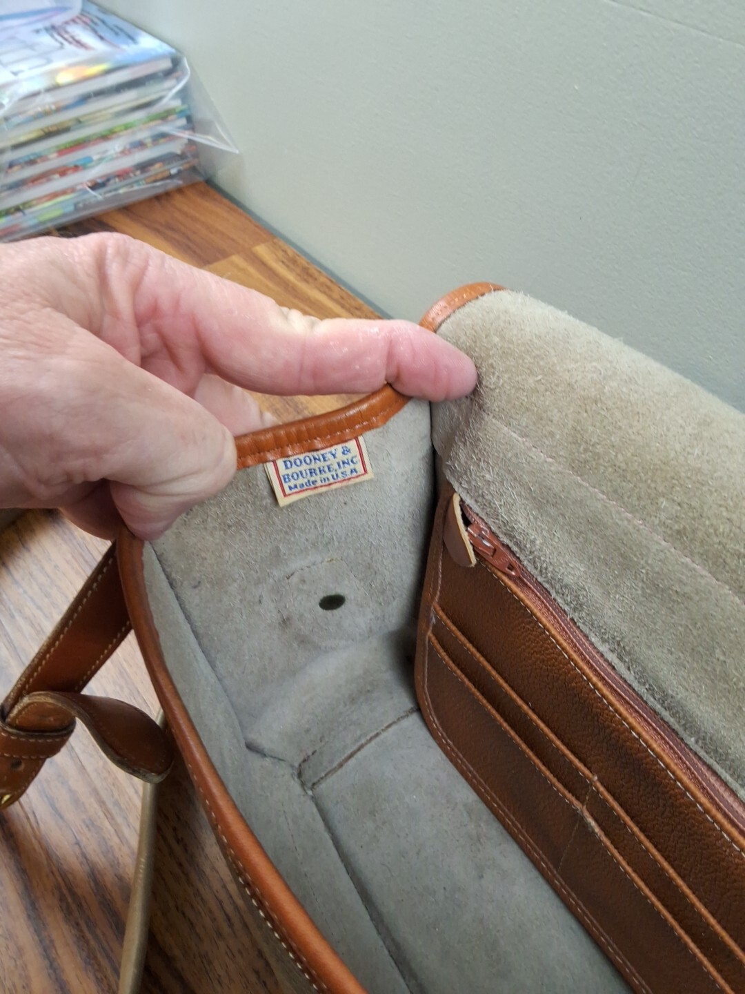 Dooney & Bourke Green Brown Purse Handbag Tote All Weather Leather USA See Photo