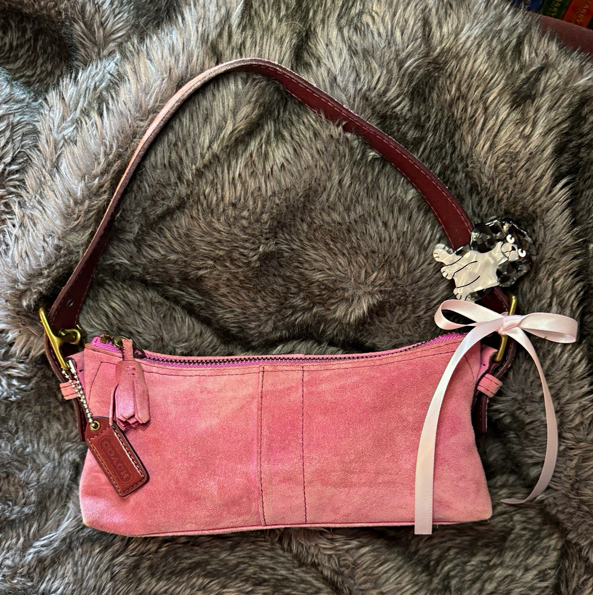Coach Pink Suede East West Demi Baguette Y2K